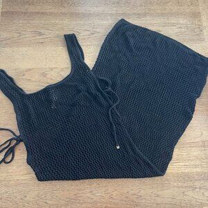 Victoria's Secret Pure Black LARGE Beachwear Crochet Sleeveless Midi Dress E